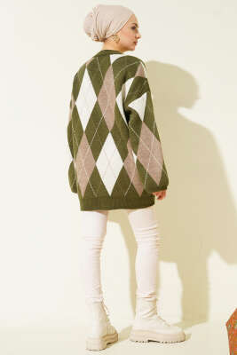 Baklava Desenli Triko Tunik Haki - Tunik