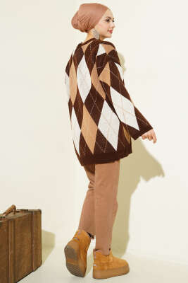 Baklava Desenli Triko Tunik Kahve - Tunik
