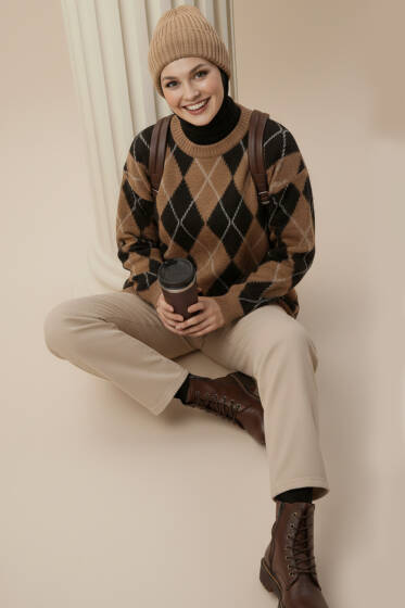 Baklava Desenli Triko Tunik Siyah - Tunik