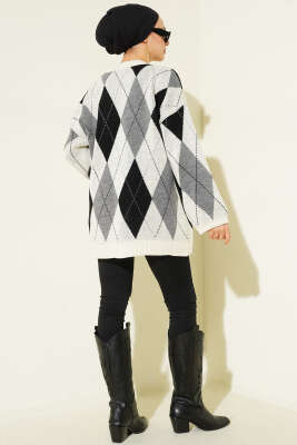 Baklava Desenli Triko Tunik Taş - Tunik