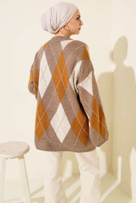 Baklava Desenli Triko Tunik Vizon - Tunik