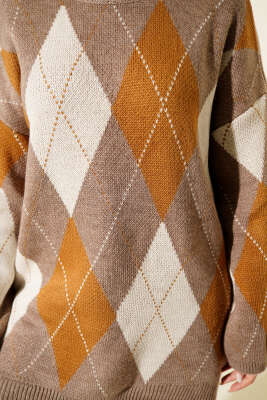 Baklava Desenli Triko Tunik Vizon - Tunik