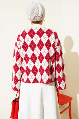 Baklava Desenli Yumoş Kazak Bej - Triko Kazak