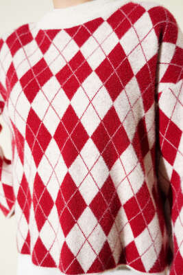 Baklava Desenli Yumoş Kazak Bej - Triko Kazak