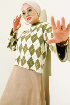 Baklava Desenli Yumoş Kazak Haki - ARISOY