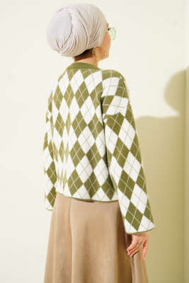 Baklava Desenli Yumoş Kazak Haki - Triko Kazak