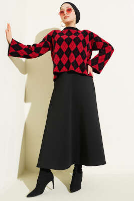 Baklava Desenli Yumoş Kazak Siyah - Triko Kazak