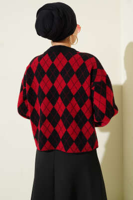 Baklava Desenli Yumoş Kazak Siyah - Triko Kazak