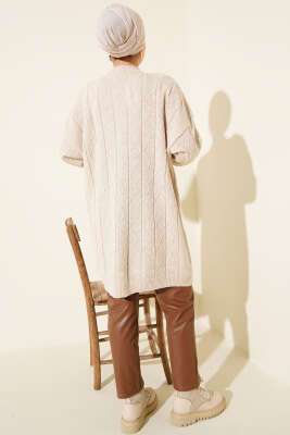 Baklava Kabartma Salaş Triko Tunik Bej - Tunik