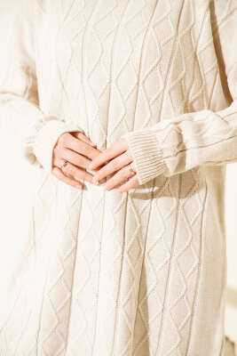 Baklava Kabartma Salaş Triko Tunik Bej - Tunik