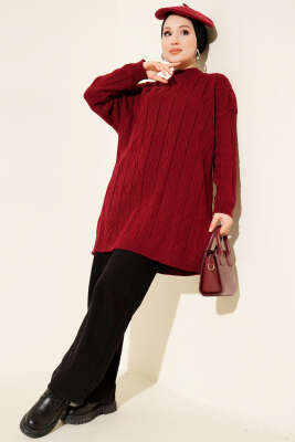 Baklava Kabartma Salaş Triko Tunik Bordo - Tunik