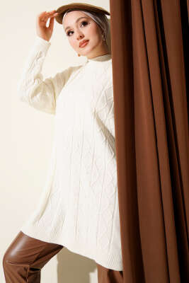 Baklava Kabartma Salaş Triko Tunik Ekru - RAFİMİX