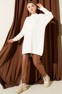 Baklava Kabartma Salaş Triko Tunik Ekru - Tunik