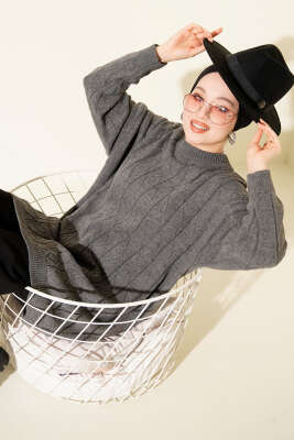 Baklava Kabartma Salaş Triko Tunik Füme - RAFİMİX