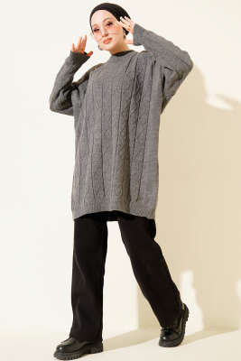 Baklava Kabartma Salaş Triko Tunik Füme - Tunik