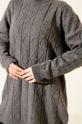 Baklava Kabartma Salaş Triko Tunik Füme - Tunik