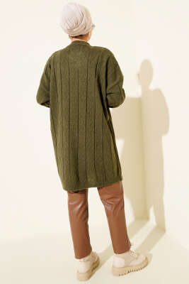 Baklava Kabartma Salaş Triko Tunik Haki - Tunik