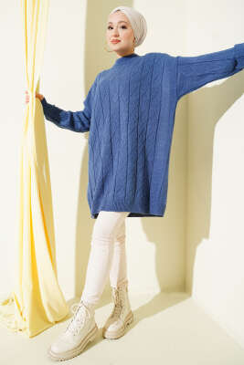 Baklava Kabartma Salaş Triko Tunik İndigo - Tunik