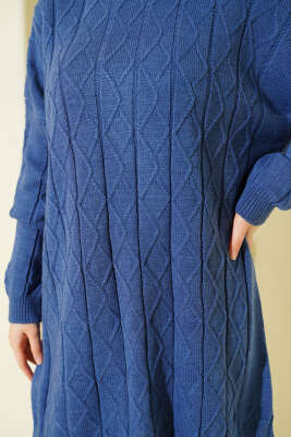 Baklava Kabartma Salaş Triko Tunik İndigo - Tunik