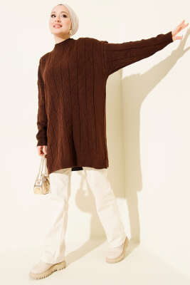 Baklava Kabartma Salaş Triko Tunik Kahve - Tunik