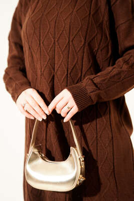 Baklava Kabartma Salaş Triko Tunik Kahve - Tunik