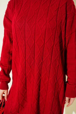 Baklava Kabartma Salaş Triko Tunik Kırmızı - Günün Seçilenleri