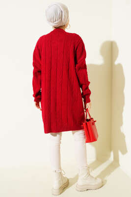 Baklava Kabartma Salaş Triko Tunik Kırmızı - Tunik