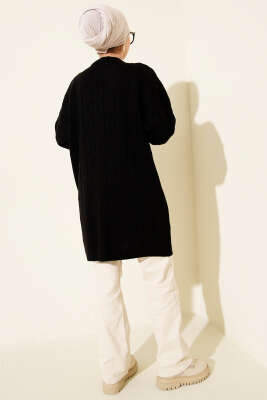 Baklava Kabartma Salaş Triko Tunik Siyah - Tunik
