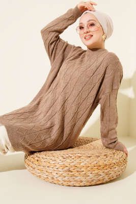 Baklava Kabartma Salaş Triko Tunik Vizon - RAFİMİX