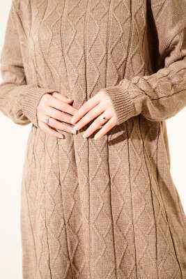 Baklava Kabartma Salaş Triko Tunik Vizon - Tunik