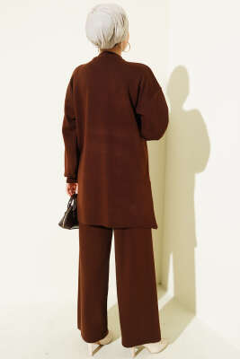 Baklava Kabartma Taşlı Triko İkili Takım Kahve - İkili Takım