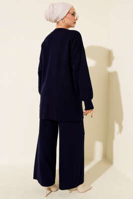 Baklava Kabartma Taşlı Triko İkili Takım Lacivert - İkili Takım