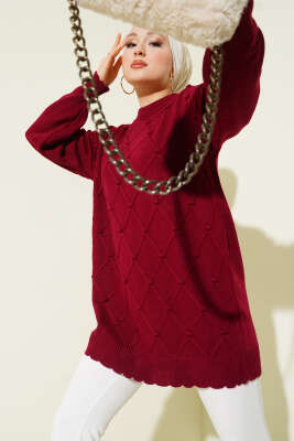 Baklava Kabartma Triko Tunik Bordo 