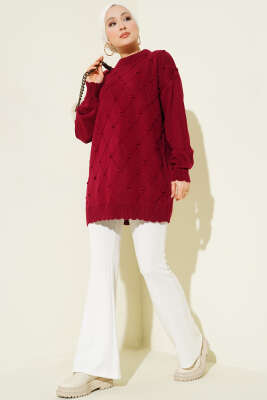 Baklava Kabartma Triko Tunik Bordo - Tunik