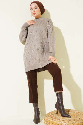 Baklava Kabartma Triko Tunik Bronz - Tunik