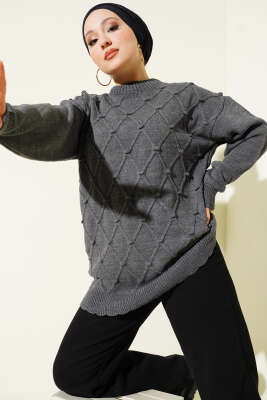 Baklava Kabartma Triko Tunik Füme - Tunik