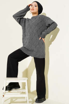 Baklava Kabartma Triko Tunik Füme - Tunik