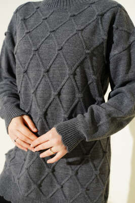 Baklava Kabartma Triko Tunik Füme - Tunik