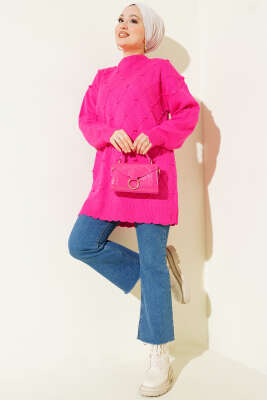 Baklava Kabartma Triko Tunik Fuşya - Tunik