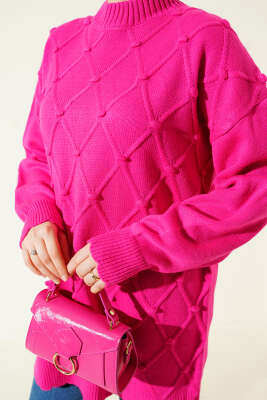 Baklava Kabartma Triko Tunik Fuşya - Tunik