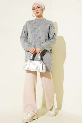 Baklava Kabartma Triko Tunik Gri - Tunik