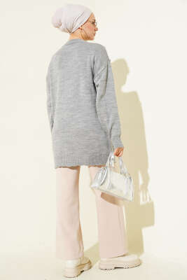 Baklava Kabartma Triko Tunik Gri - Tunik