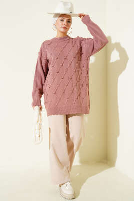 Baklava Kabartma Triko Tunik Gül Kurusu - Tunik