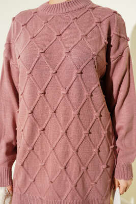 Baklava Kabartma Triko Tunik Gül Kurusu - Tunik