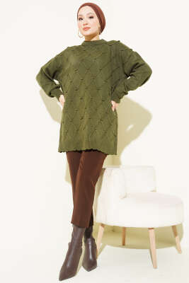 Baklava Kabartma Triko Tunik Haki - Tunik