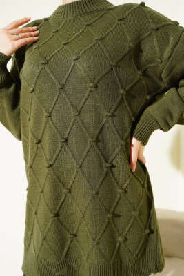 Baklava Kabartma Triko Tunik Haki - Tunik