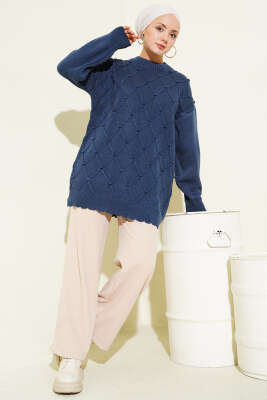 Baklava Kabartma Triko Tunik İndigo - Tunik