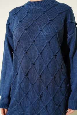 Baklava Kabartma Triko Tunik İndigo - Tunik