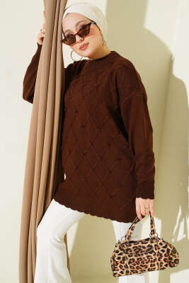 Baklava Kabartma Triko Tunik Kahve 