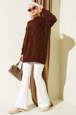 Baklava Kabartma Triko Tunik Kahve - Tunik